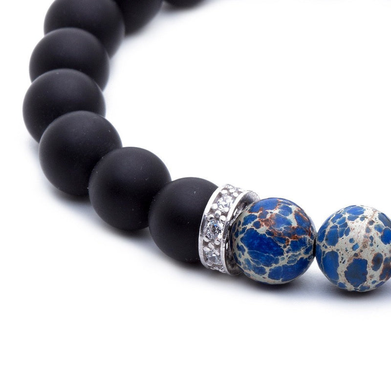 Agate(Black) Beaded Bracelet Blue Jasper