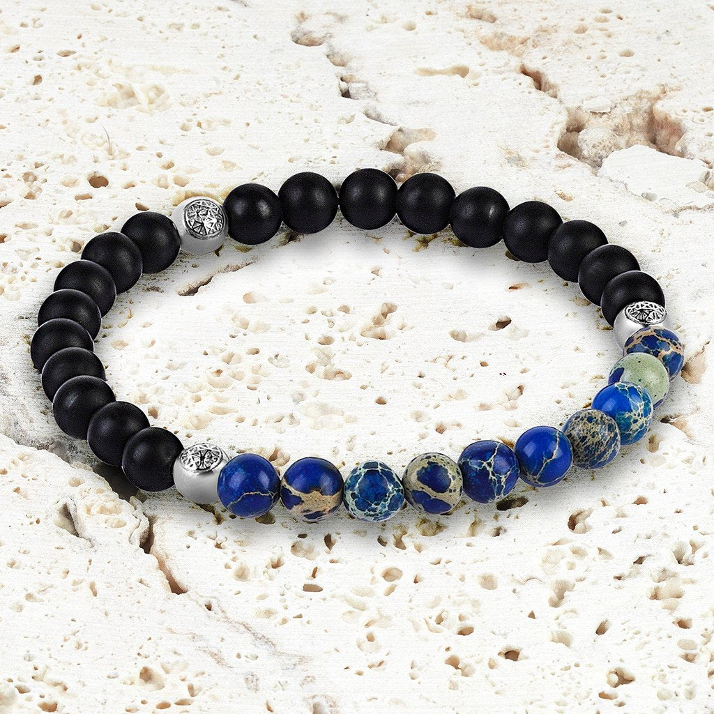 Agate Beaded Bracelet - Micro Blue Jasper