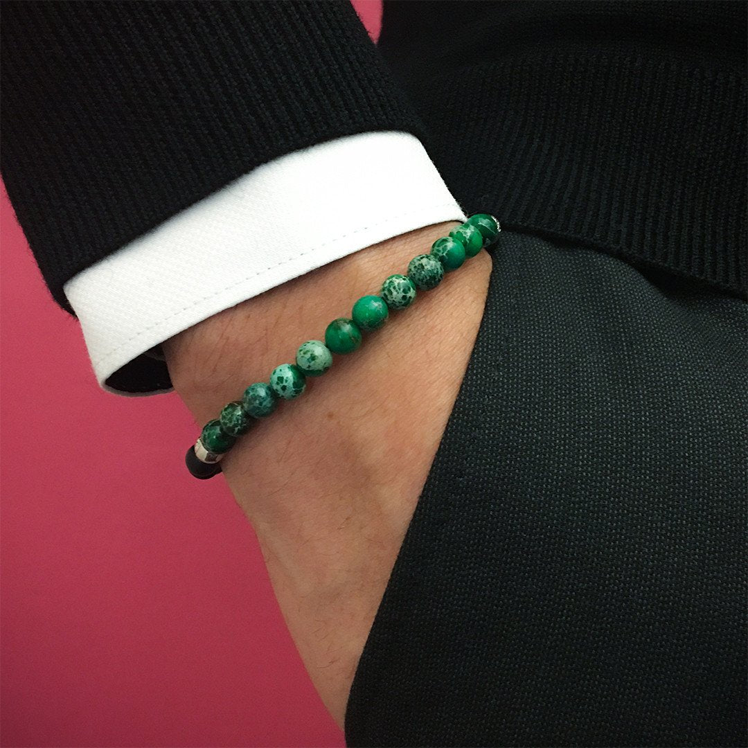 Agate Beaded Bracelet - Micro Green Jasper