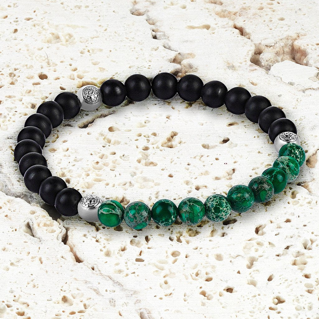 Agate Beaded Bracelet - Micro Green Jasper