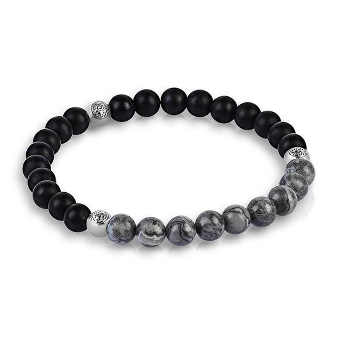 Agate Beaded Bracelet - Grey Jasper