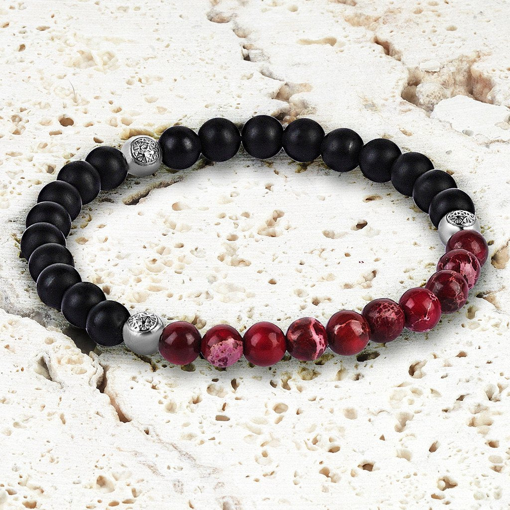 Agate Beaded Bracelet - Micro Red Jasper
