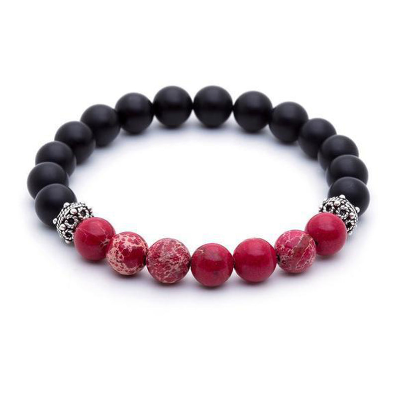 black bead bracelet with red beads