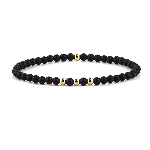 Men's Minimalist Beaded Bracelet with Golden Balls - Atolyestone