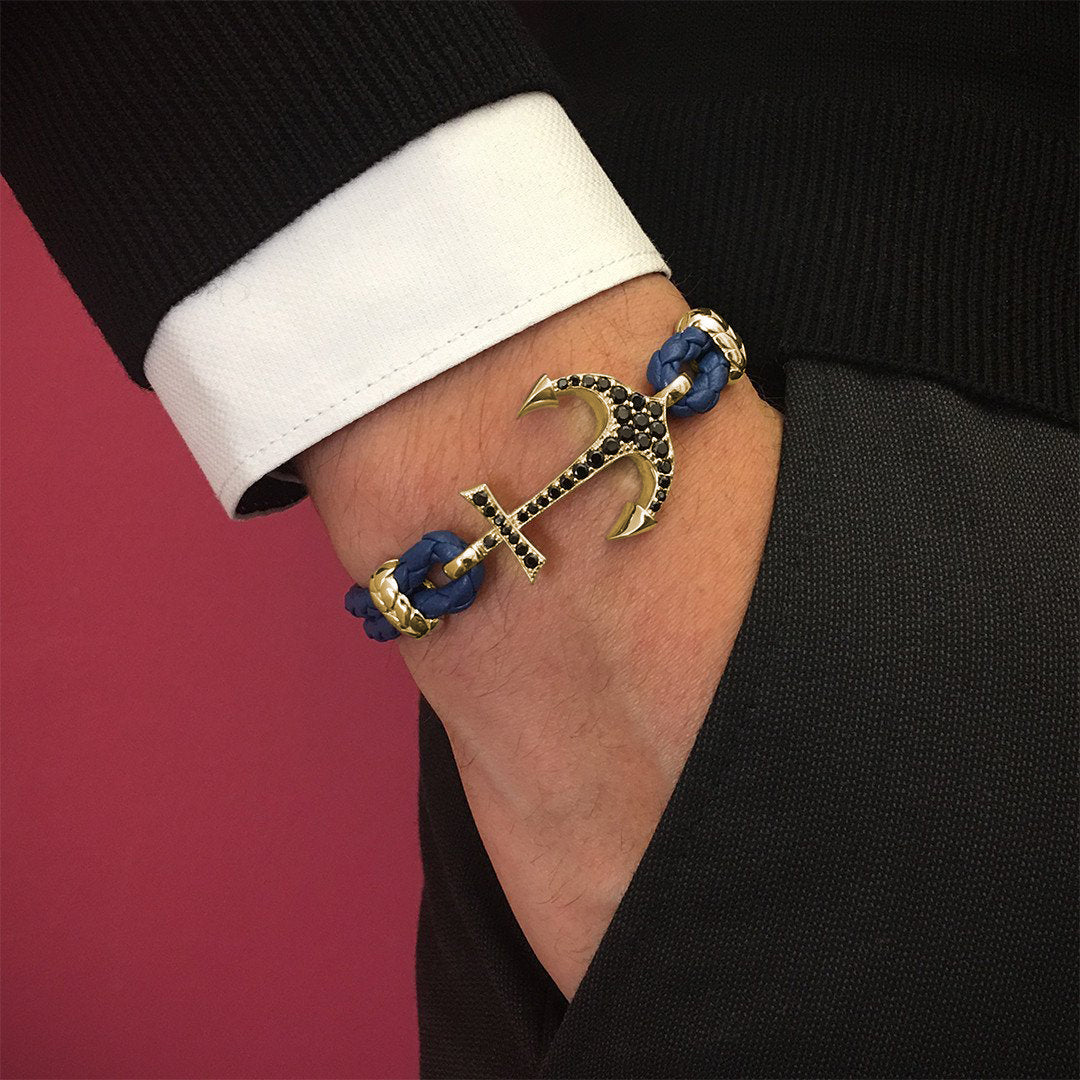 Anchor Leather Bracelet - Yellow Gold by Atolyestone