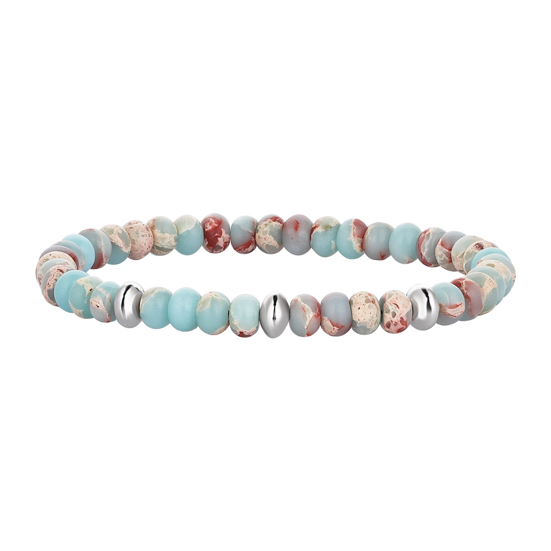 Men's Premium AAA Grade Aqua Terra Rondelle Beaded Bracelet with 3 Silver Balls