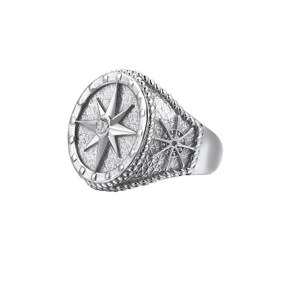 Men's 925 Sterling Silver Compass Ring Atolyestone