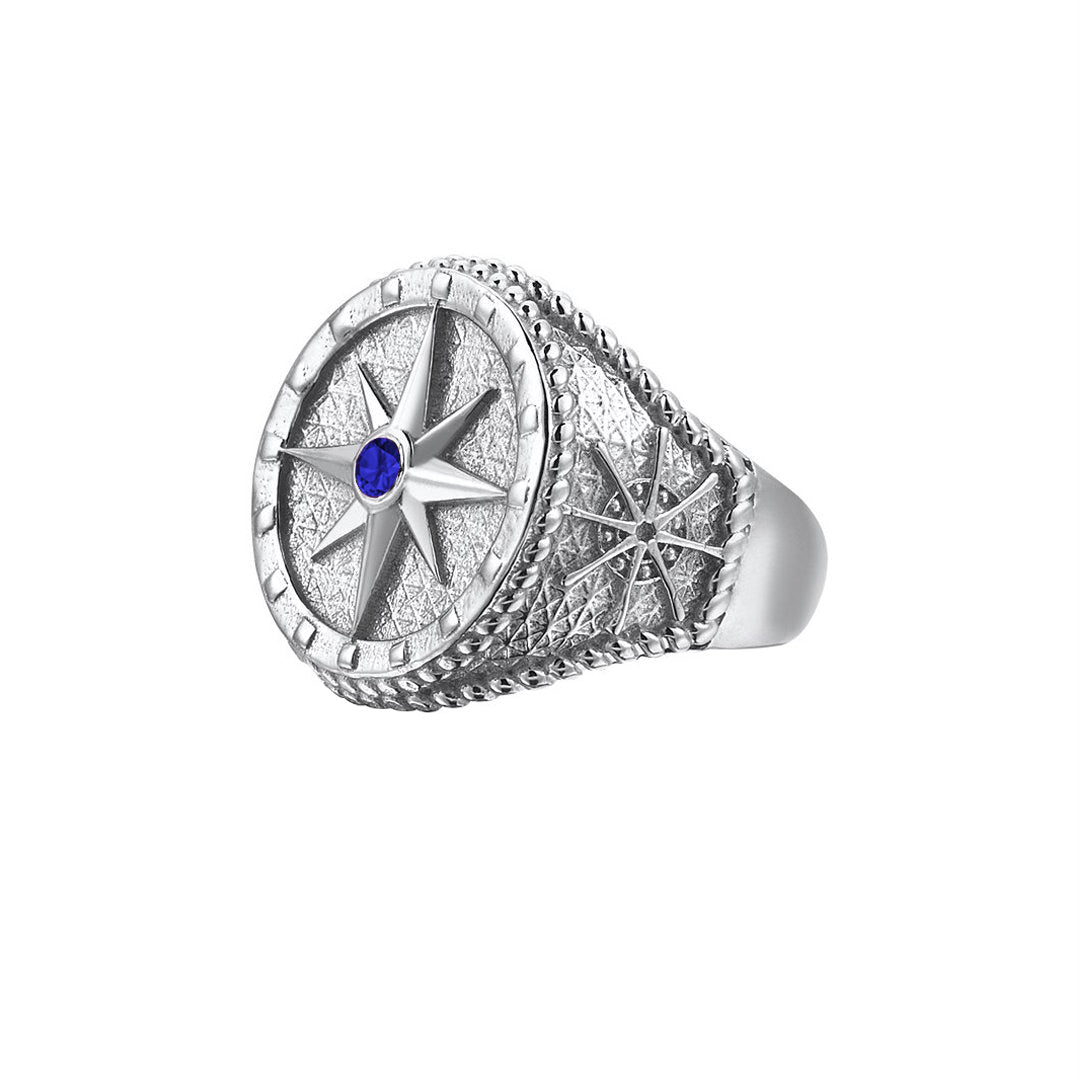 Men's 925 Sterling Silver Compass Ring - Atolyestone