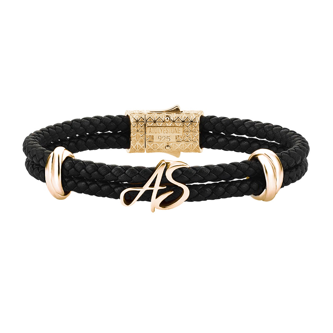 Atolyestone Elements Leather Bracelet Silver - Black Leather 