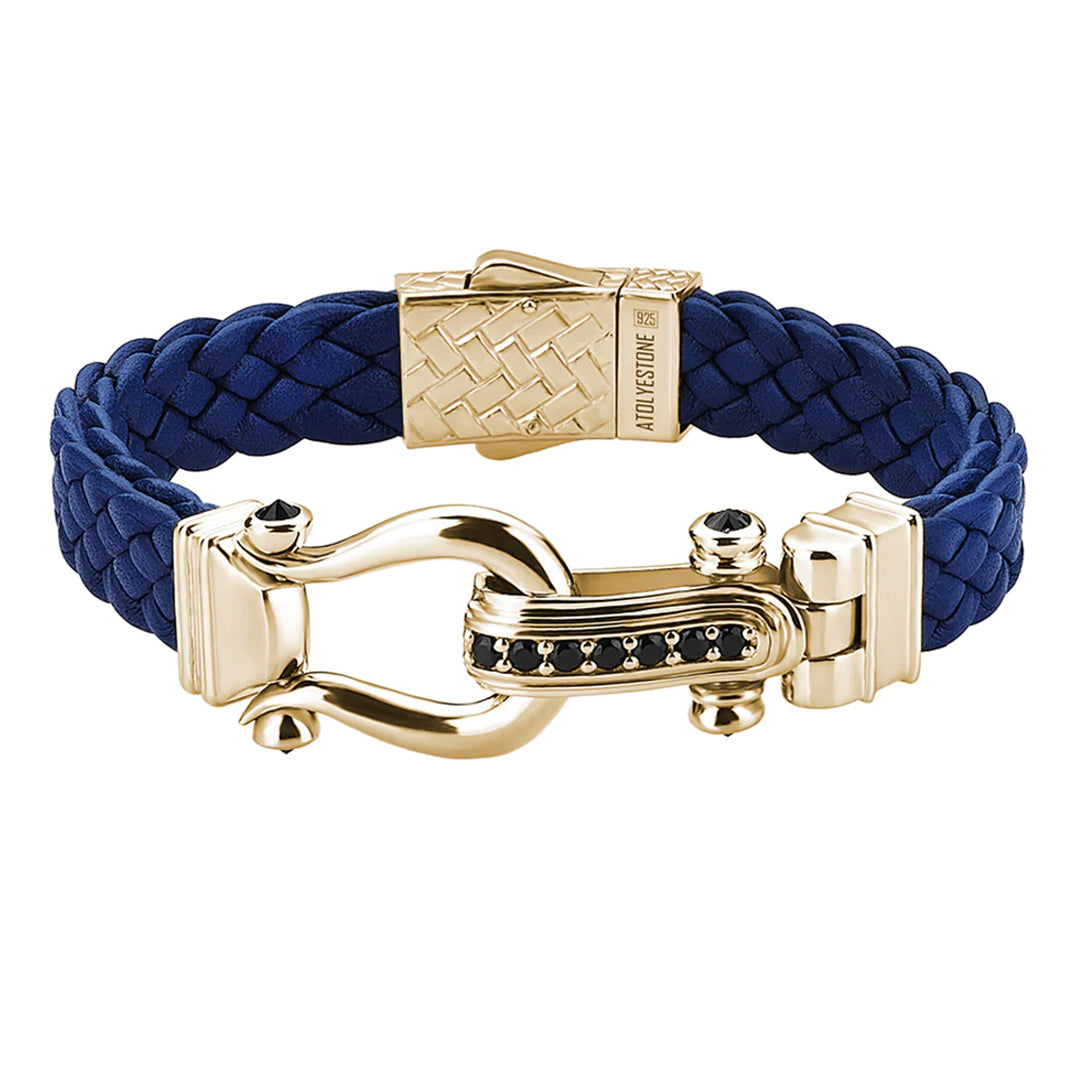 Atolyestone Iconic Leather Bracelet in Solid 925 Sterling Silver - Black Nappa Leather