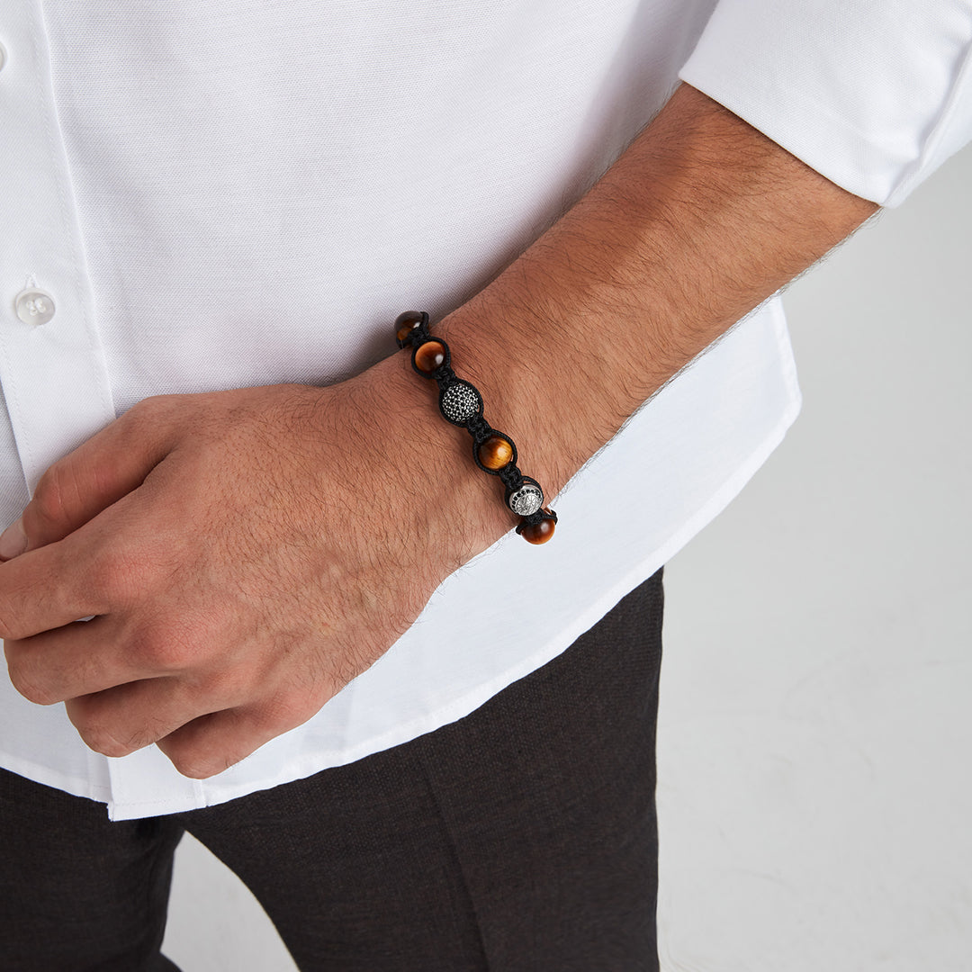 Tiger Eye Beaded Macrame Bracelet for Men