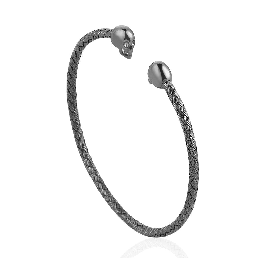 Mens Braided Skull Cuff Bracelet - Gunmetal
