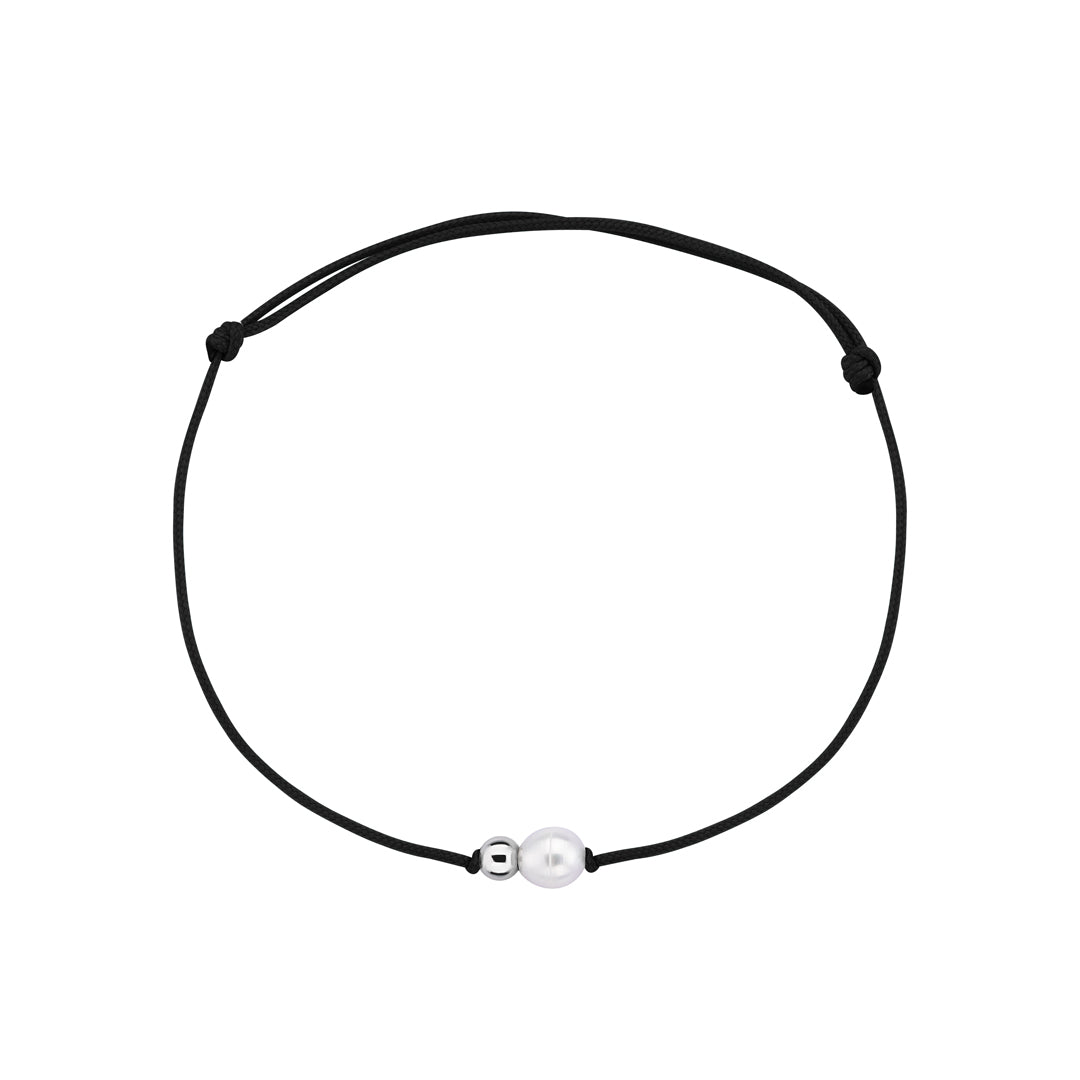 Men's Black Adjustable Macrame Bracelet with Baroque Pearl Charm
