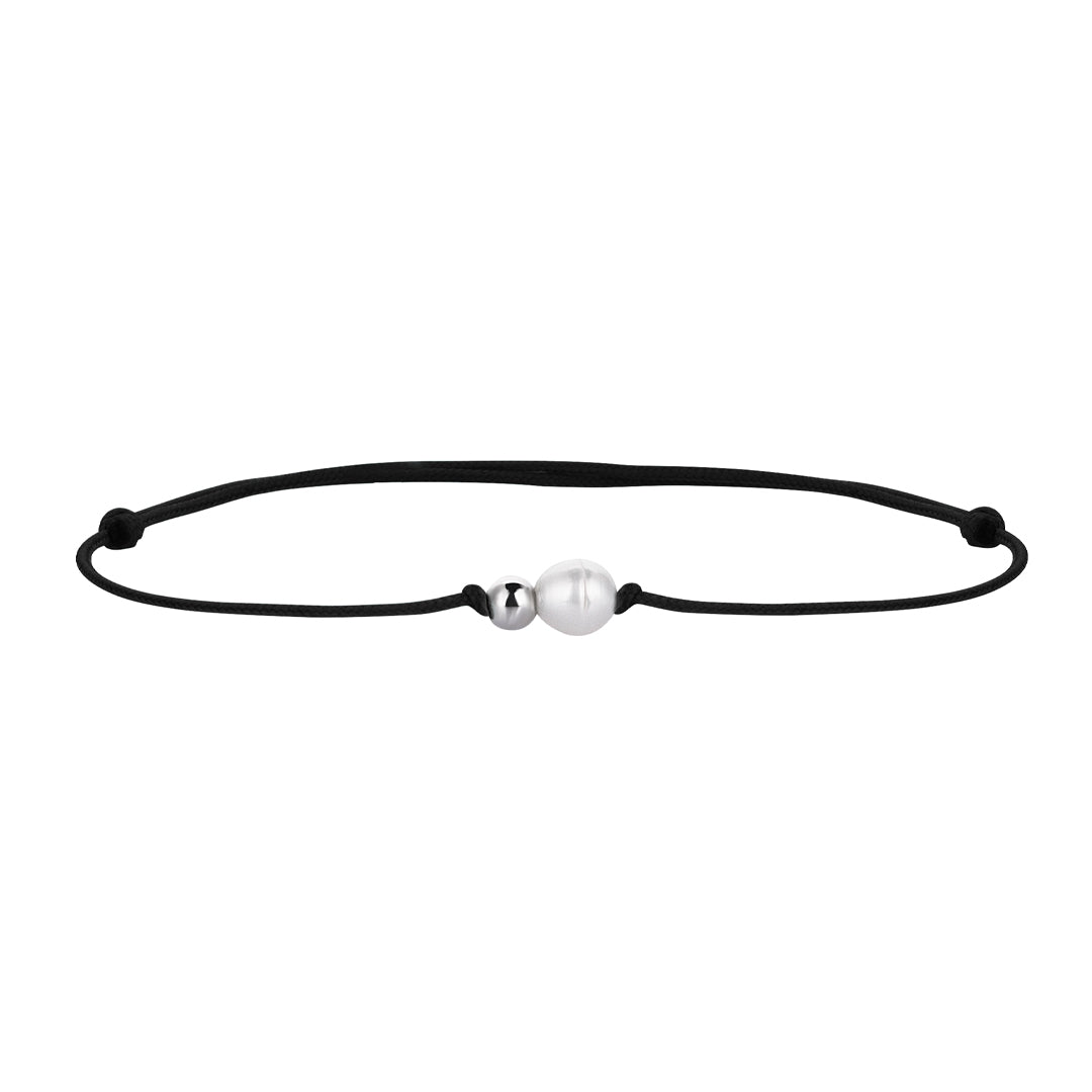 Men's Baroque Freshwater Pearl Black Macrame Bracelet
