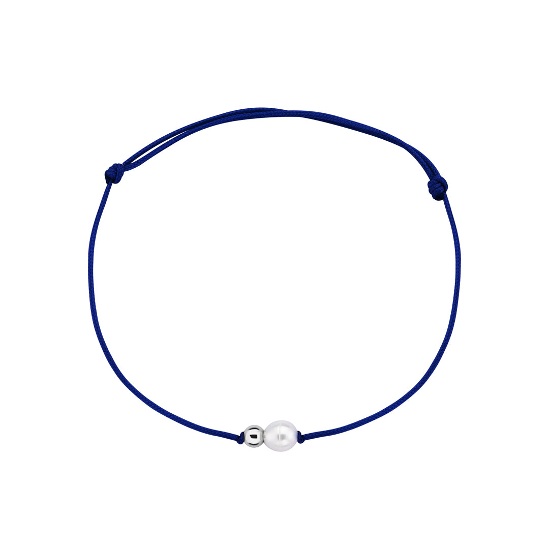 Men's Navy Adjustable Macrame Bracelet with Baroque Pearl Charm