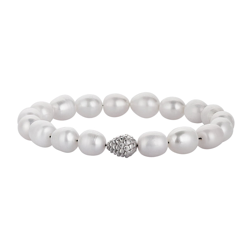 Men's Baroque Freshwater Pearl Beaded Bracelet with Silver Pineal Charm