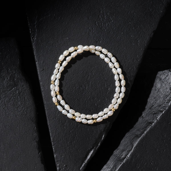 Freshwater Baroque Pearl Double Beaded Bracelet for Men
