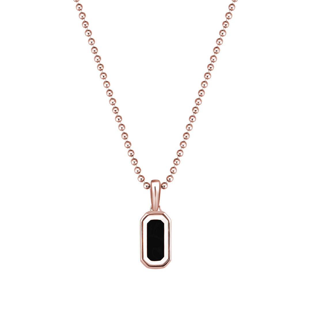 Men's Solid Rose Gold Black Dog Tag Pendant Necklace