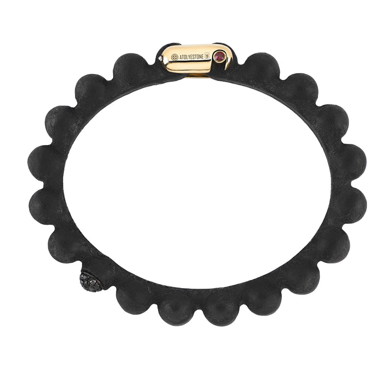 Black Diamond Leather Ball Bracelet in Gold