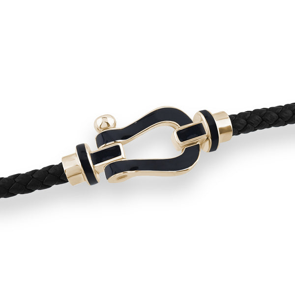 Real Gold Black Enamel Leather Bracelet for Men - Atolyestone
