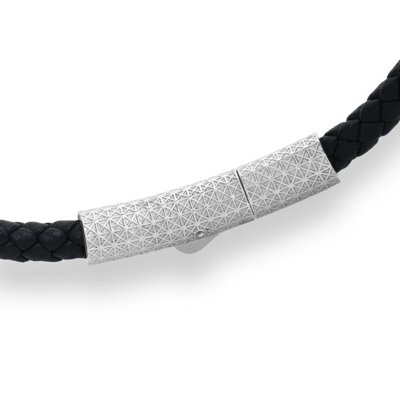Men's Solid Gold Black Enamel Leather Bracelet with Pusher Clasp - Atolyestone
