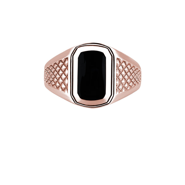 Men's Solid Rose Gold Black Lacquer Finished Signet Ring with Pyramid Design