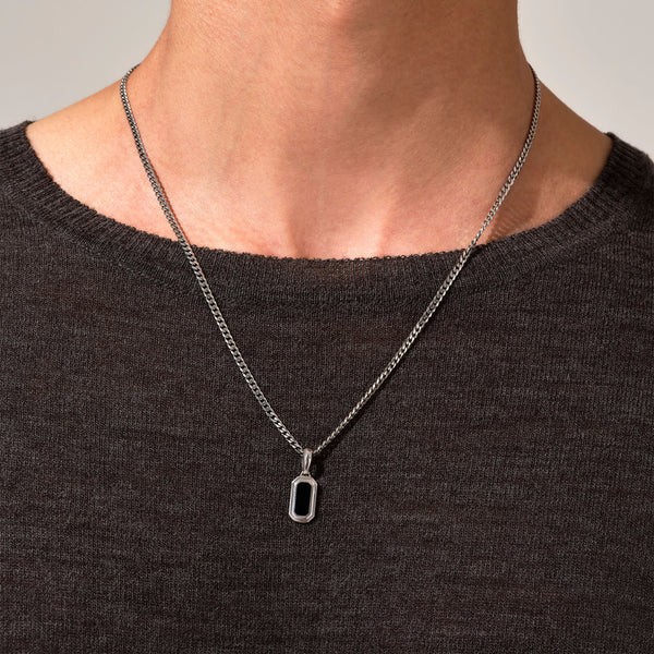 Men's Black & White Tag Pendant Necklace in Real Gold