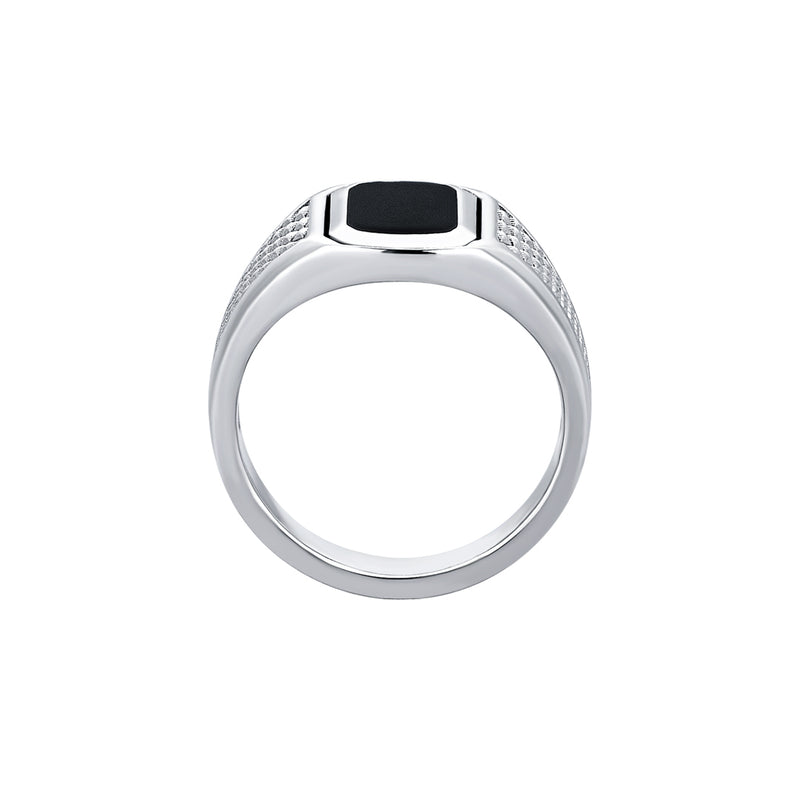 Men's Pinky Signet Ring with Black Lacquer Finished Pyramid Design in 925 Sterling Silver