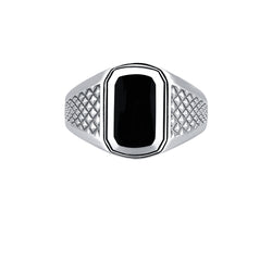 Men's 925 Sterling Silver Black Lacquer Finished Signet Ring with Pyramid Design