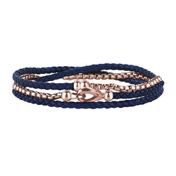 Box Chain Leather Bracelet - Blue & Rose Gold