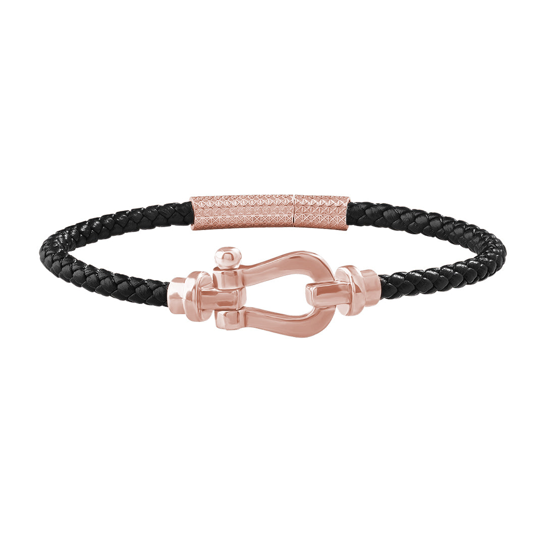 Real Rose Gold Buckle Black Leather Bracelet