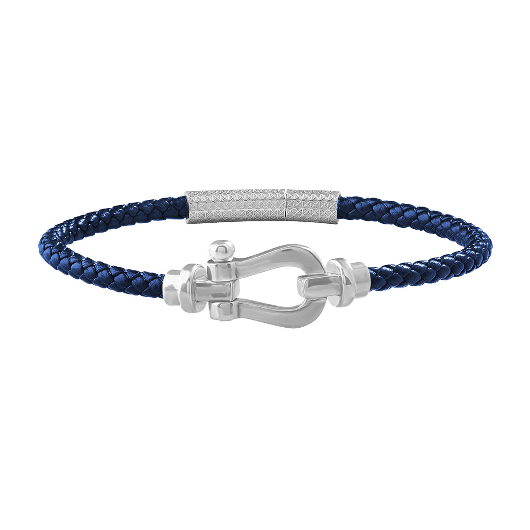 Real White Gold Buckle Blue Leather Bracelet