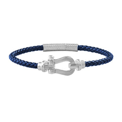 Real White Gold Buckle Blue Leather Bracelet