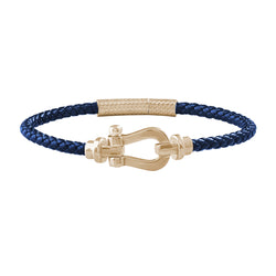 Sterling Silver Yellow Buckle & Blue Leather Bracelet for Men