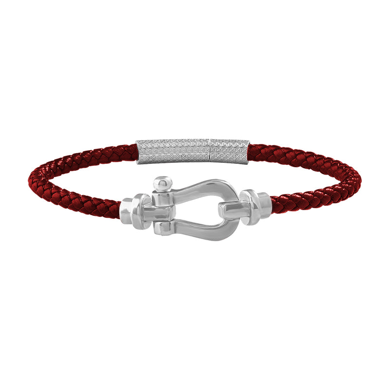 925 Sterling Silver Buckle & Dark Red Leather Bracelet for Men