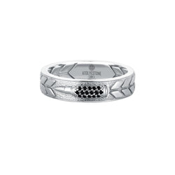 Men's 925 Sterling Silver Band Ring with Black CZ Paved Bullet Design