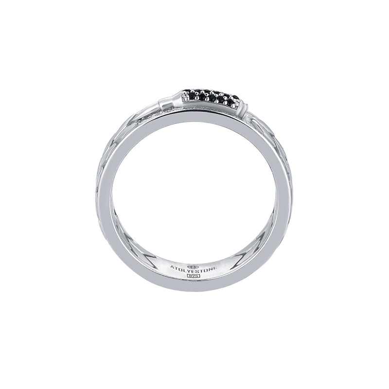 925 Sterling Silver Band Ring wih Paved Bullet Design for Men