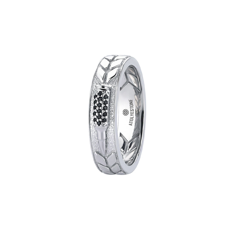 Men's Band Ring with Paved Bullet Design in 925 sterling Silver