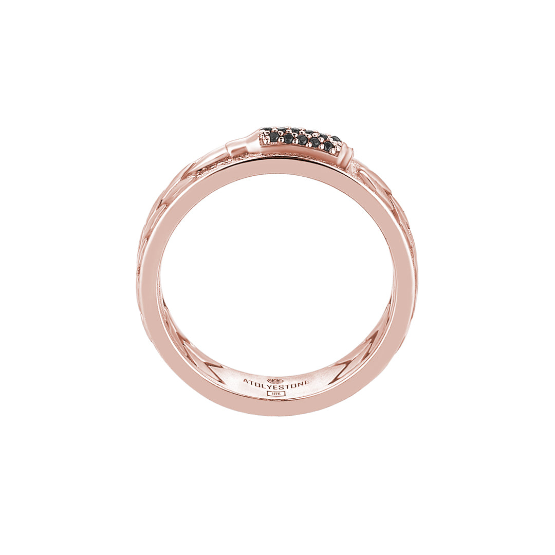 Men's Solid Rose Gold Band Ring with Black Diamond Paved Bullet Design