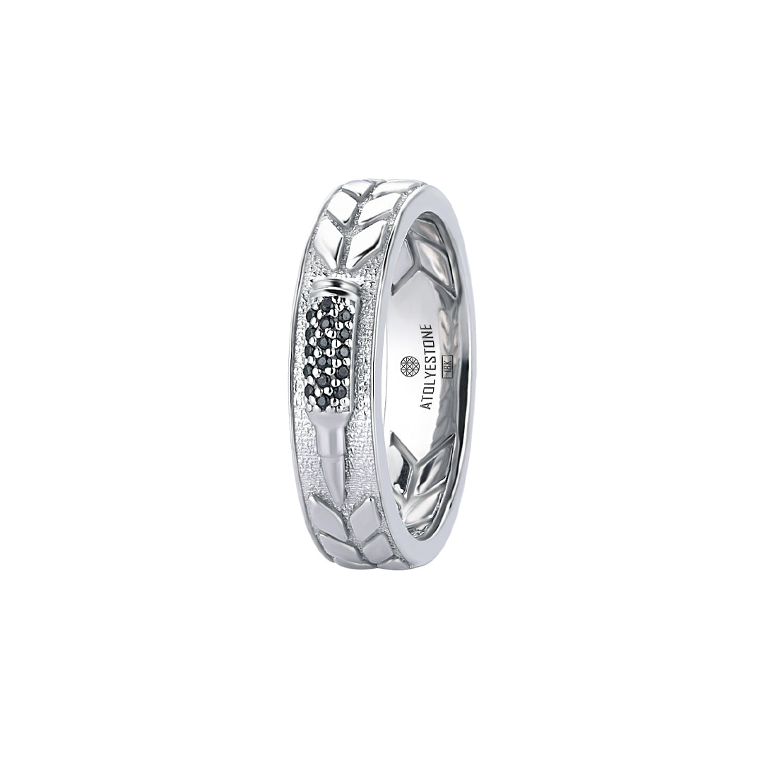 18k Real White Gold Bullet Design Band Ring Paved with Black Diamond for Men