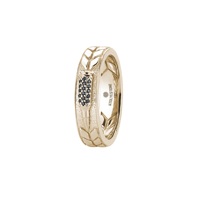 14k Real Yellow Gold Bullet Design Band Ring Paved with Black Diamond for Men