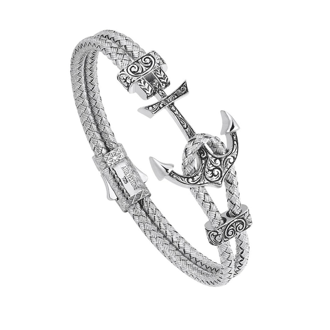 Mens Classic Anchor Bangle - Silver - White Gold