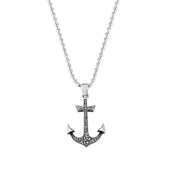 Mens Anchor Necklace - Solid Silver