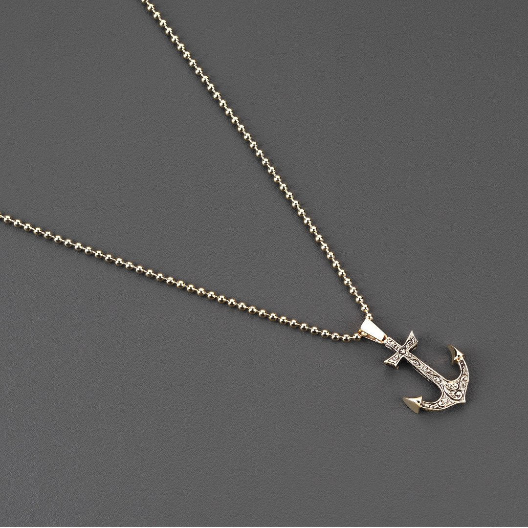 18k Mens Anchor Necklace 