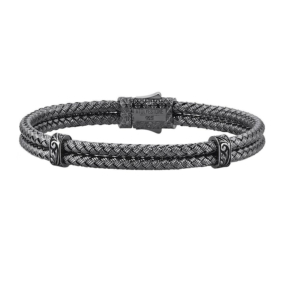 Men's 925 Sterling Silver Braided Bangle Bracelet - Atolyestone