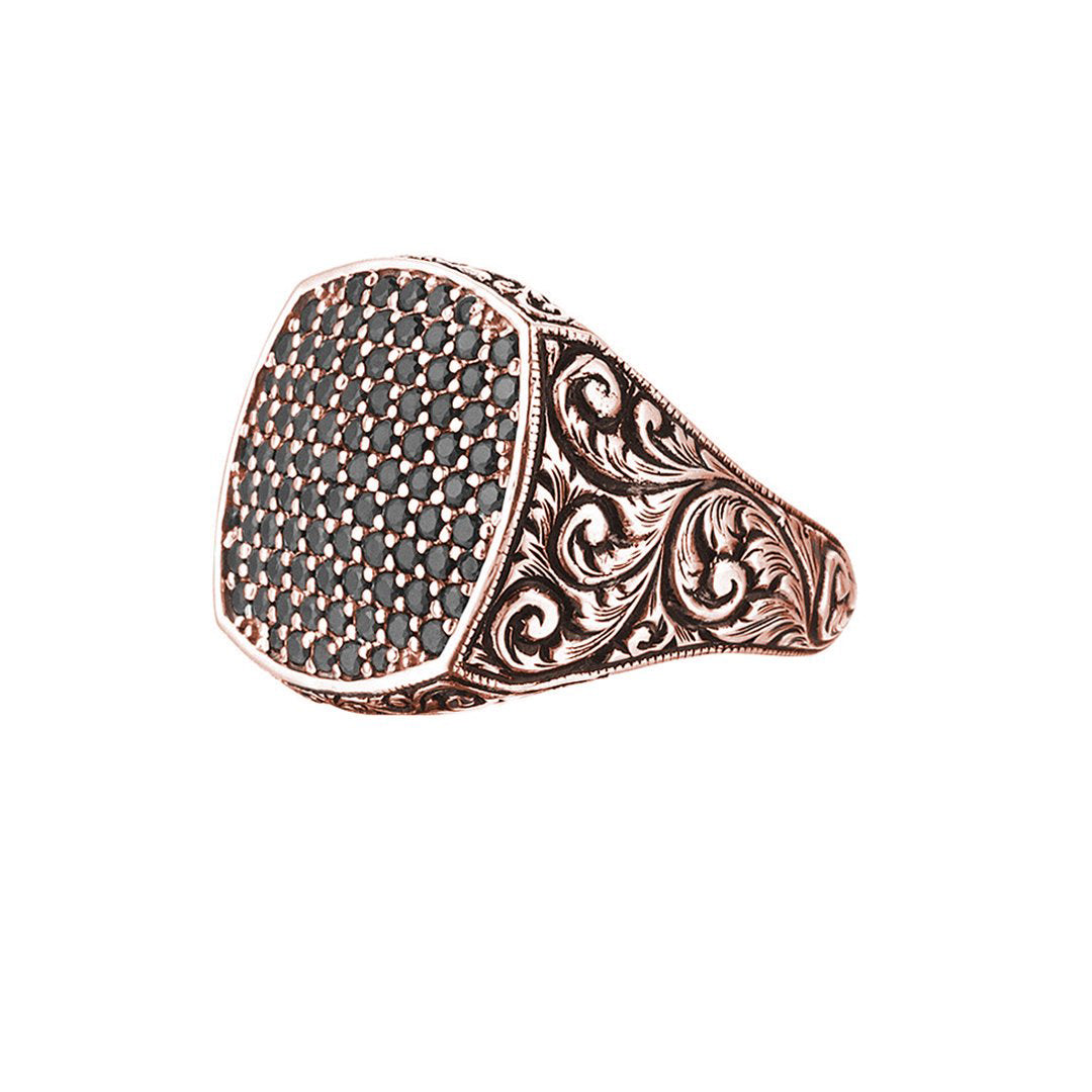 Classic Cushion Pave Ring - Rose Gold - Pave Black Diamond
