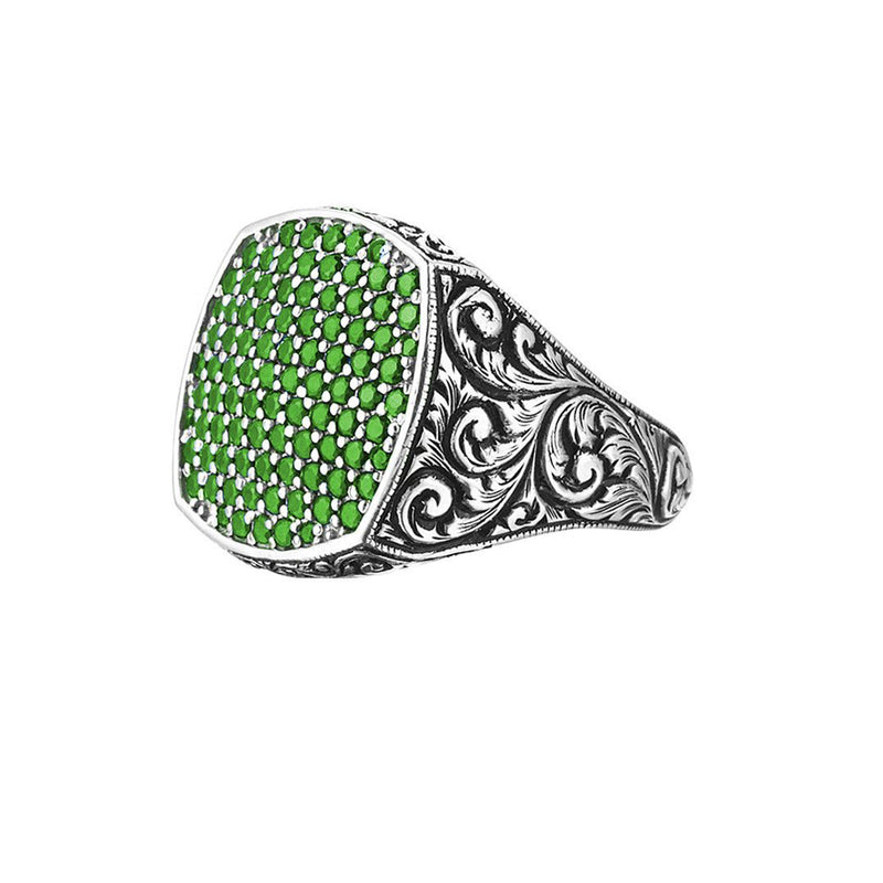 Classic Cushion Pave Ring - White Gold - Pave Emerald
