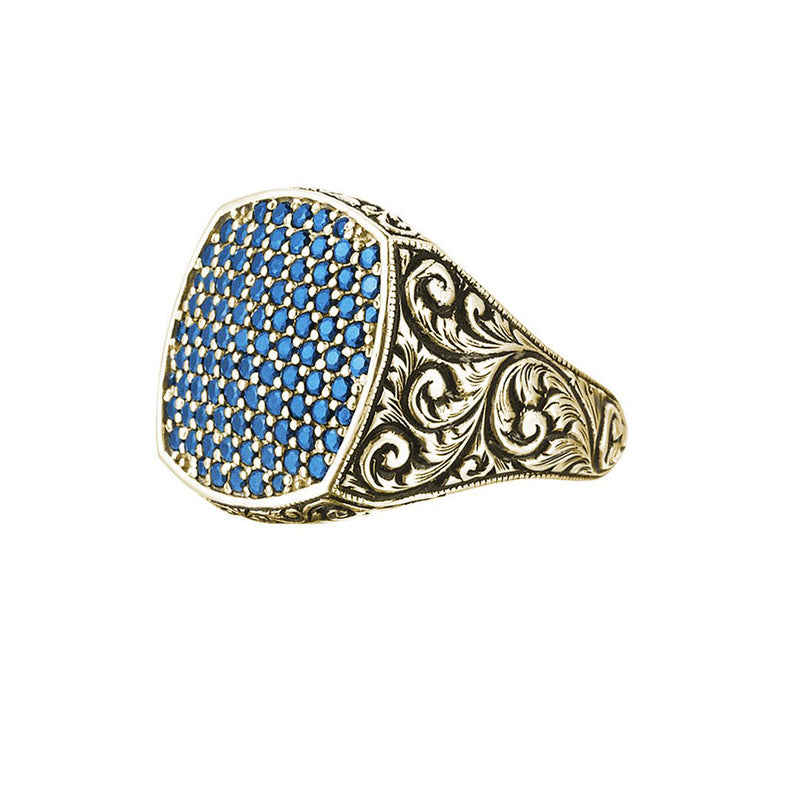 Classic Cushion Pave Ring - Yellow Gold - Pave Sapphire