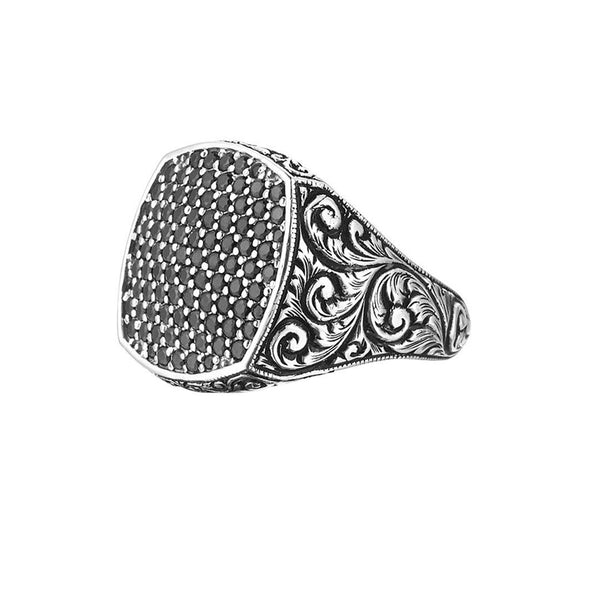 Classic Cushion Pave Ring - Solid Silver - Pave Black Diamond