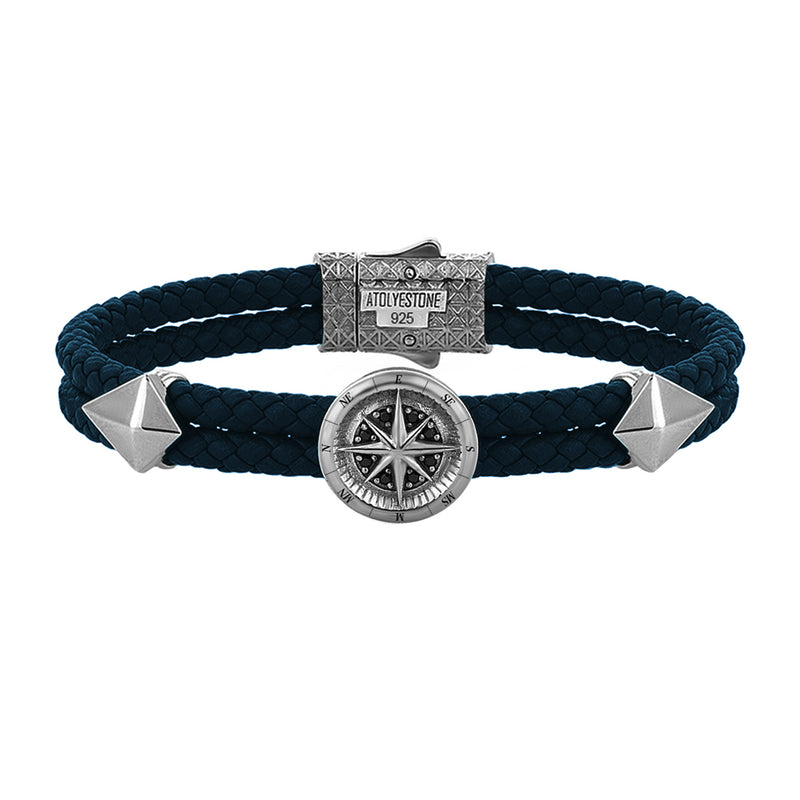 Compass Leather Bracelet - Gunmetal - Navy Nappa